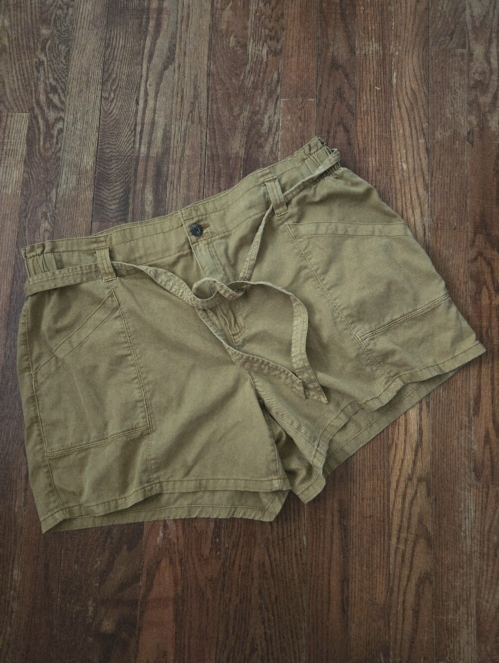 Old Navy Womens Khaki Cotton High Rise Chino Shorts XL Elastic Waist Pockets